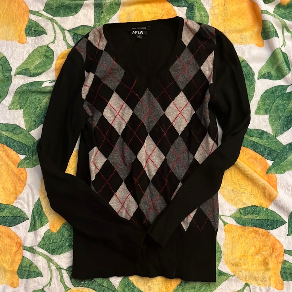 Apt 9 100% Cashmere Argyle Sweater